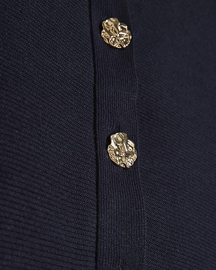 Navy Cotton Knit Cocoon Sleeve Cardigan