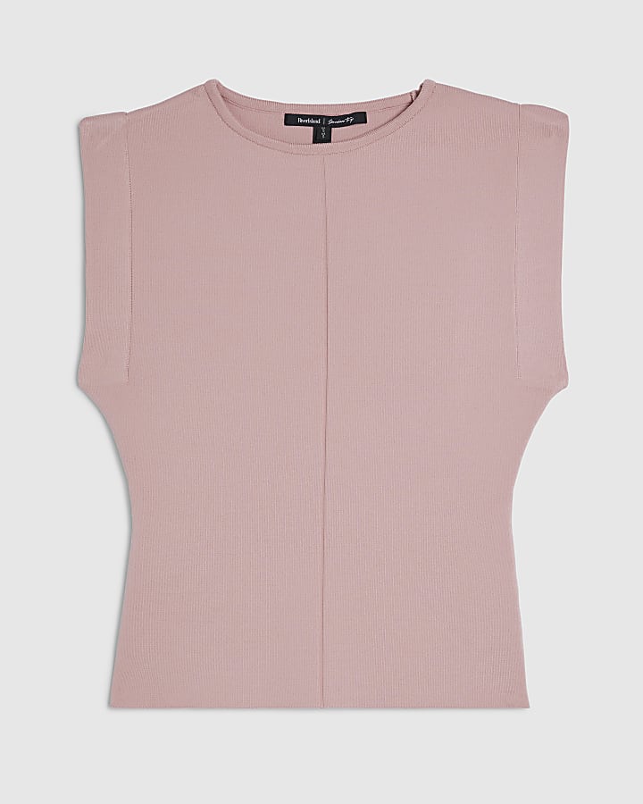 Pink Fitted Knit Sleeveless Top