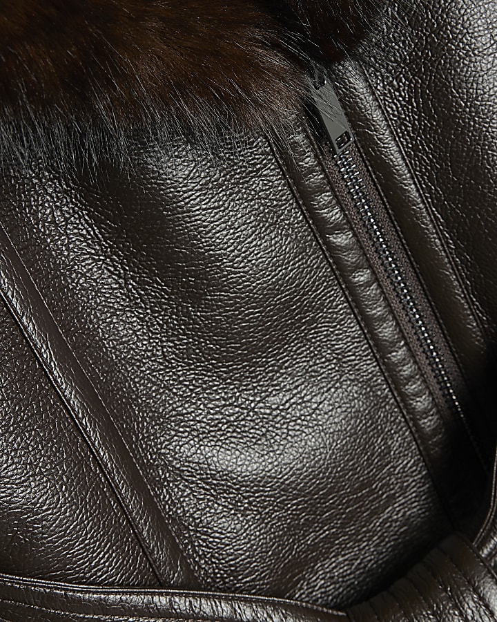 Petite Brown Mid Length Shearling Jacket