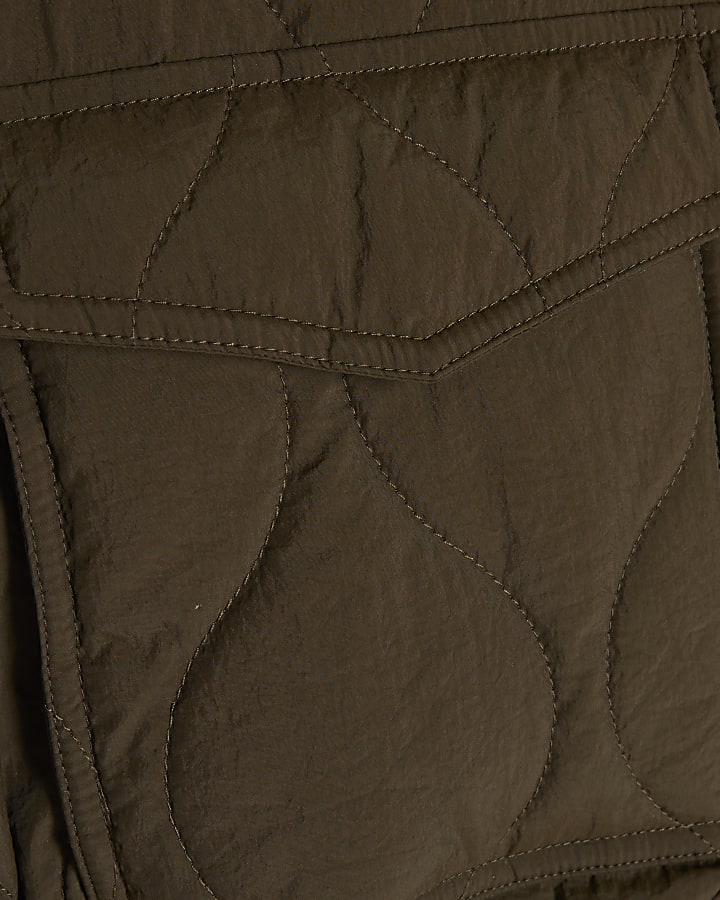 Petite Khaki Quilted Bomber Jacket