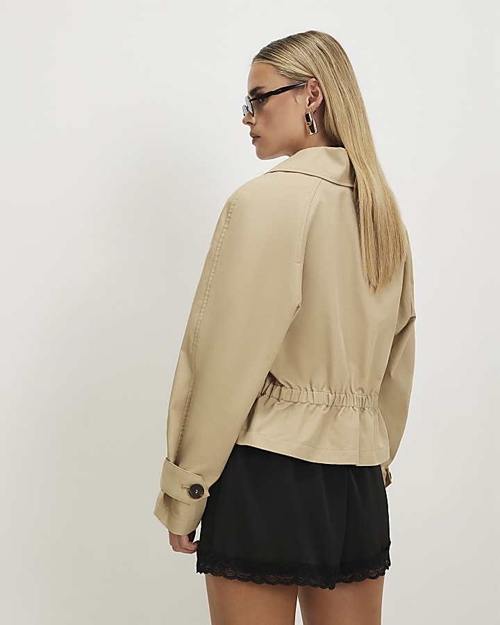 Petite Beige Waisted Trench Jacket