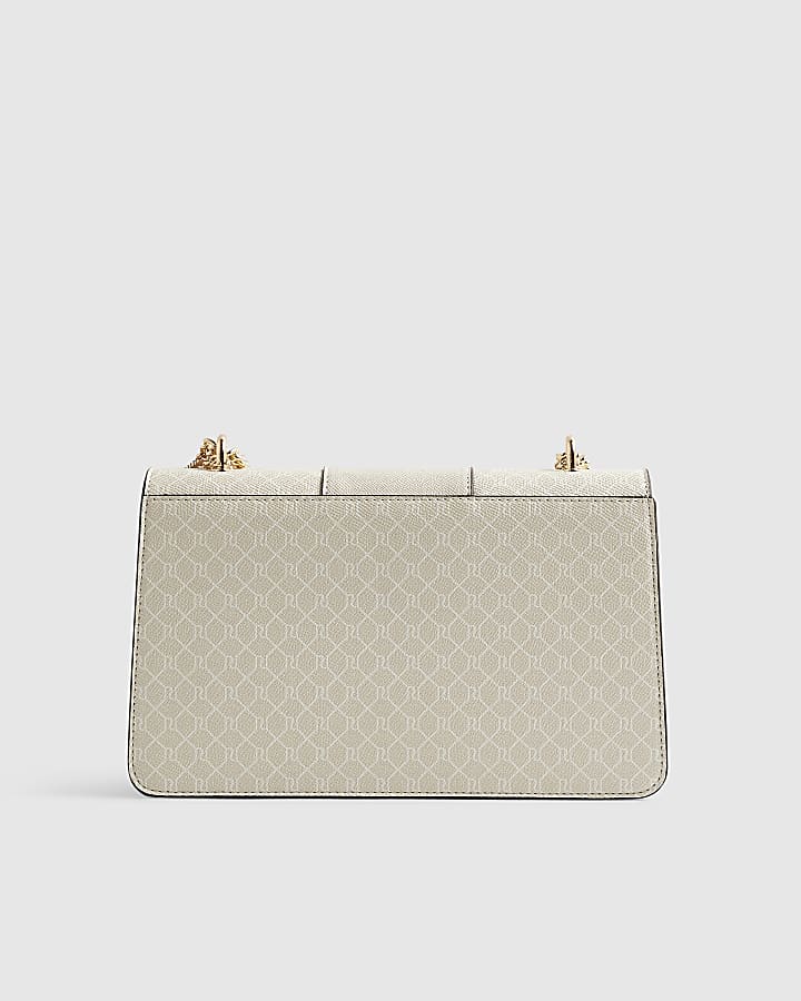 Beige Monogram Bar Front Shoulder Bag