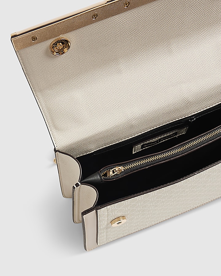 Beige Monogram Bar Front Shoulder Bag