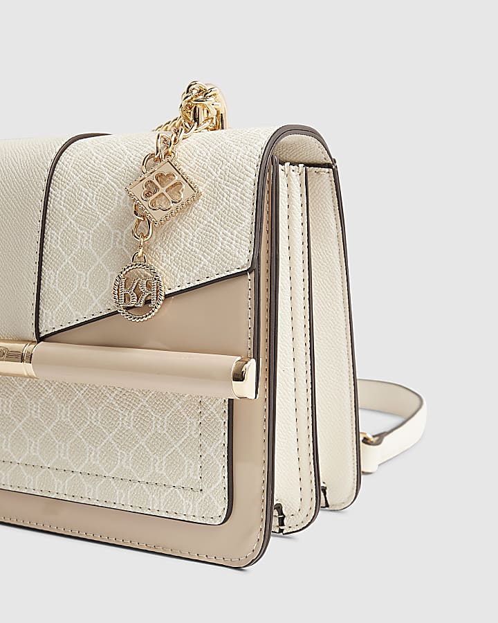Beige Monogram Bar Front Shoulder Bag