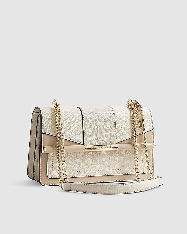 Beige Monogram Bar Front Shoulder Bag