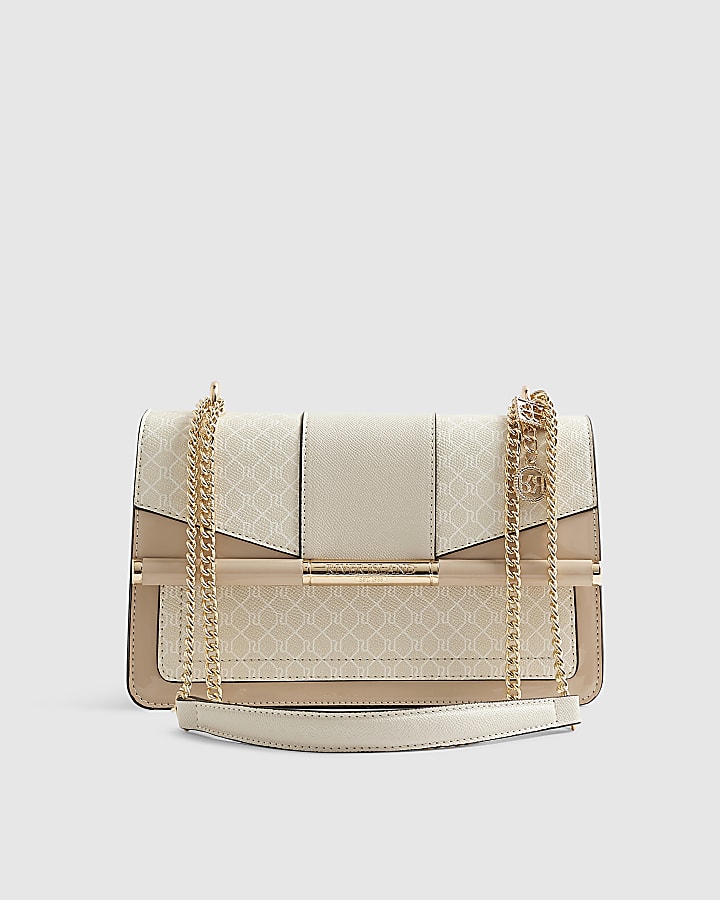 Beige Monogram Bar Front Shoulder Bag