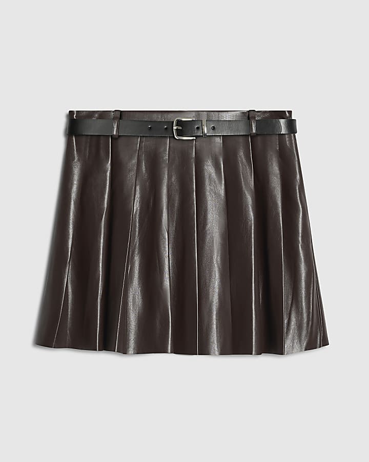 Petite Purple Belted Pleated Mini Skirt