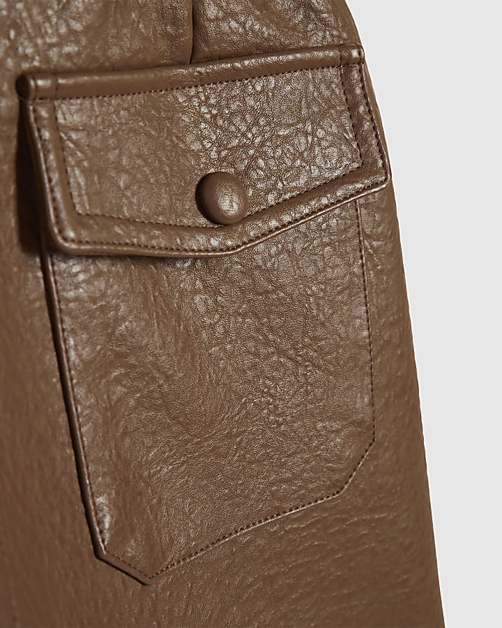 Petite Brown Utility Pocket Belted Mini Skirt