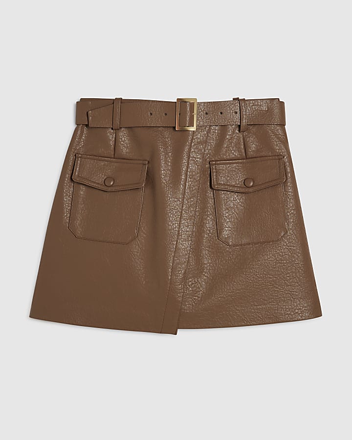 Petite Brown Utility Pocket Belted Mini Skirt