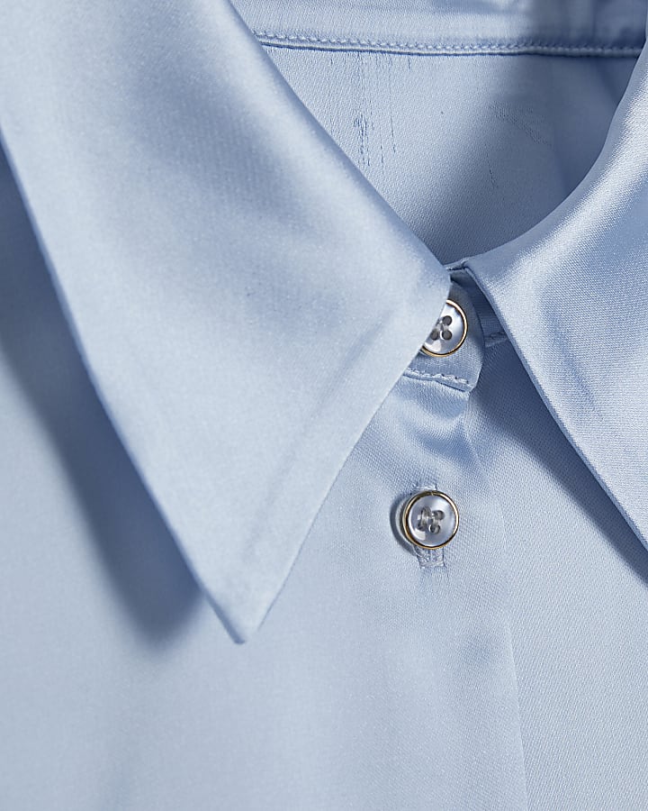 Blue Slim Fit Satin Shirt