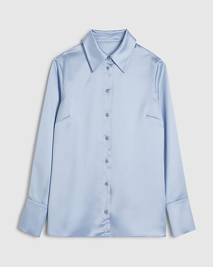 Blue Slim Fit Satin Shirt