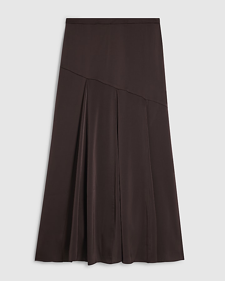 Brown Seamed Maxi Skirt