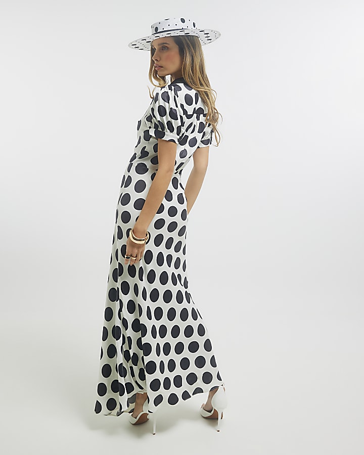 Black Premium Polka Dot Midi Dress