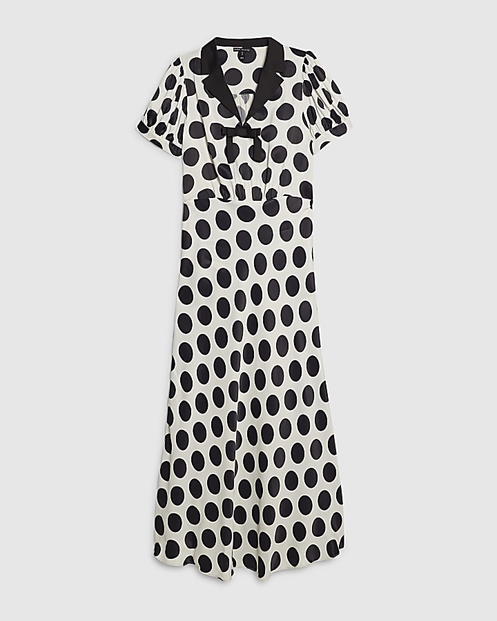 Black Premium Polka Dot Midi Dress