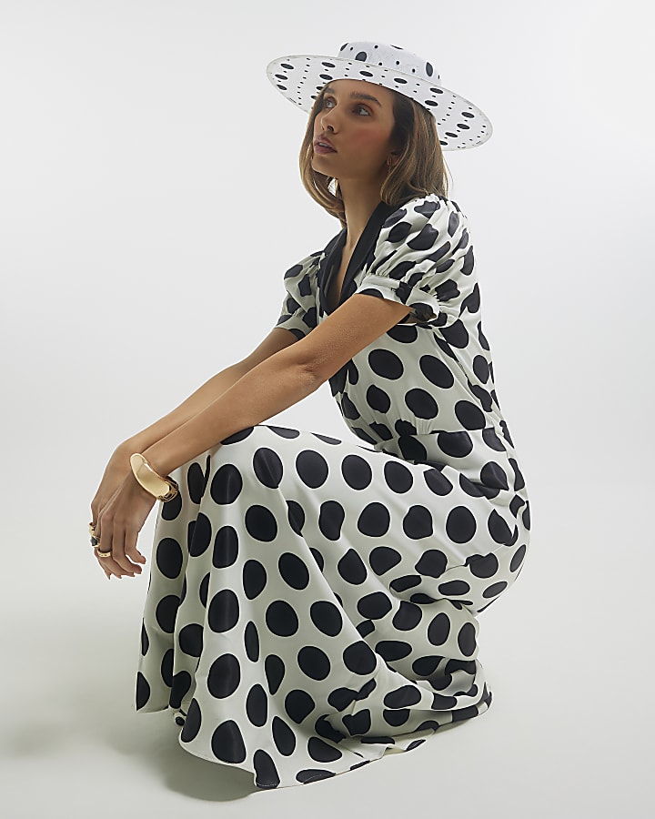 Black Premium Polka Dot Midi Dress