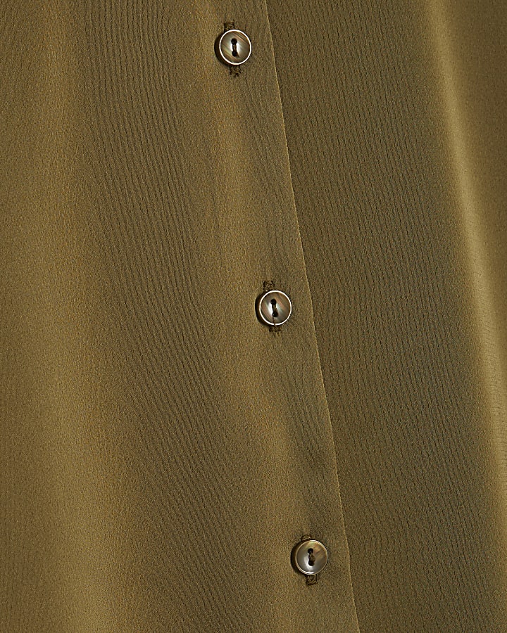 Khaki Satin Sleeveless Shirt