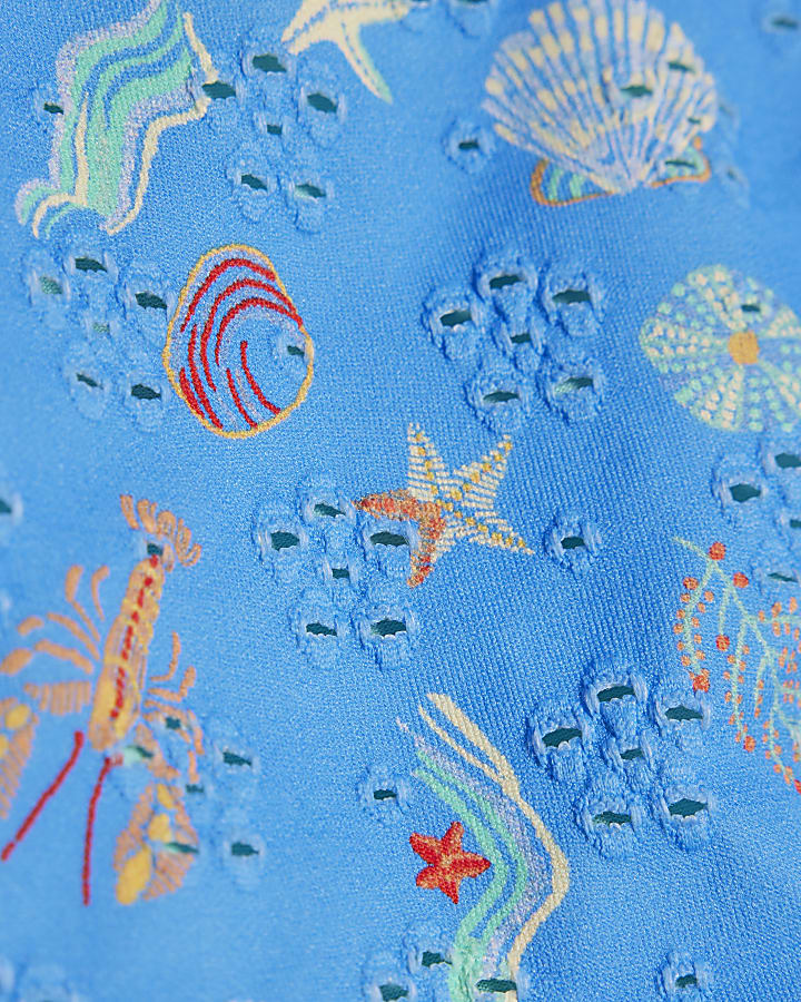 Blue High Leg Shell Print Bikini Bottoms