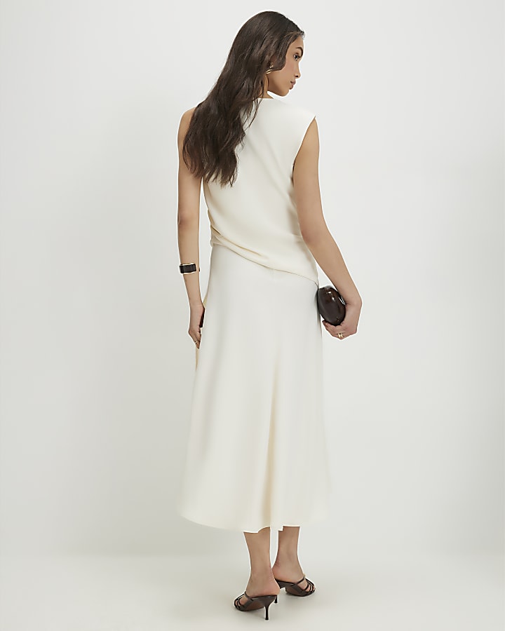 Cream Cowl Neck Asymmetric Midi dress