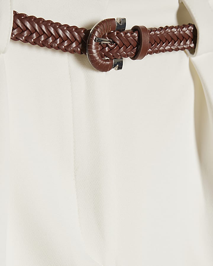 White Plaited Belt Tailored Shorts