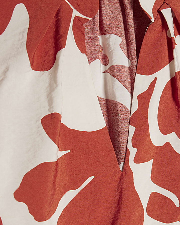 Orange Short Sleeve Printed Blouse