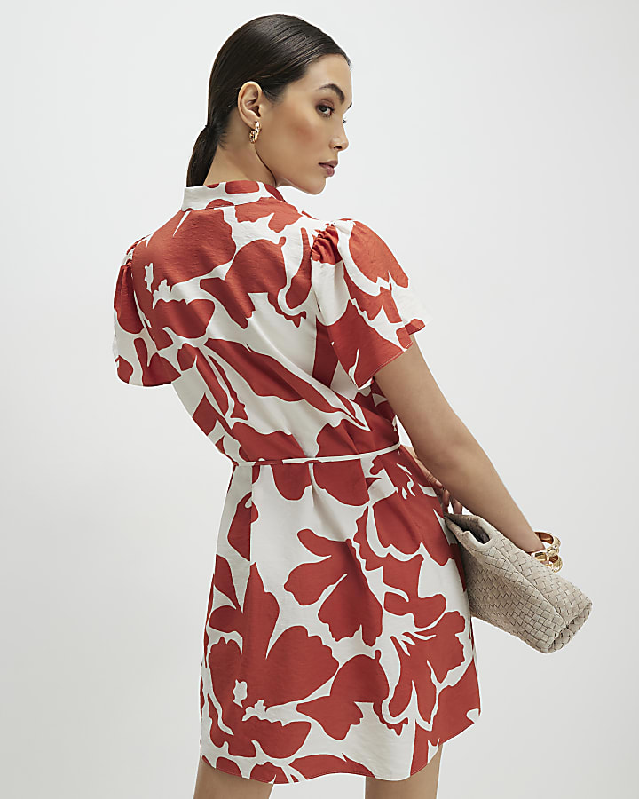 Orange Abstract Print Mini Shift Dress