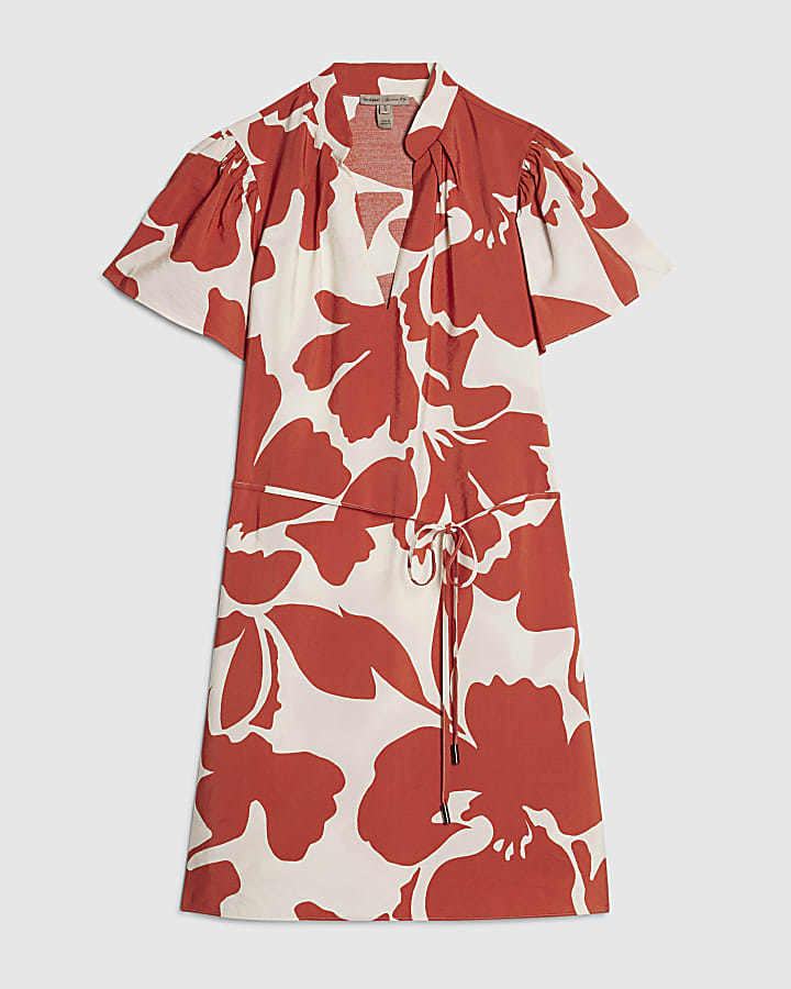 Orange Abstract Print Mini Shift Dress