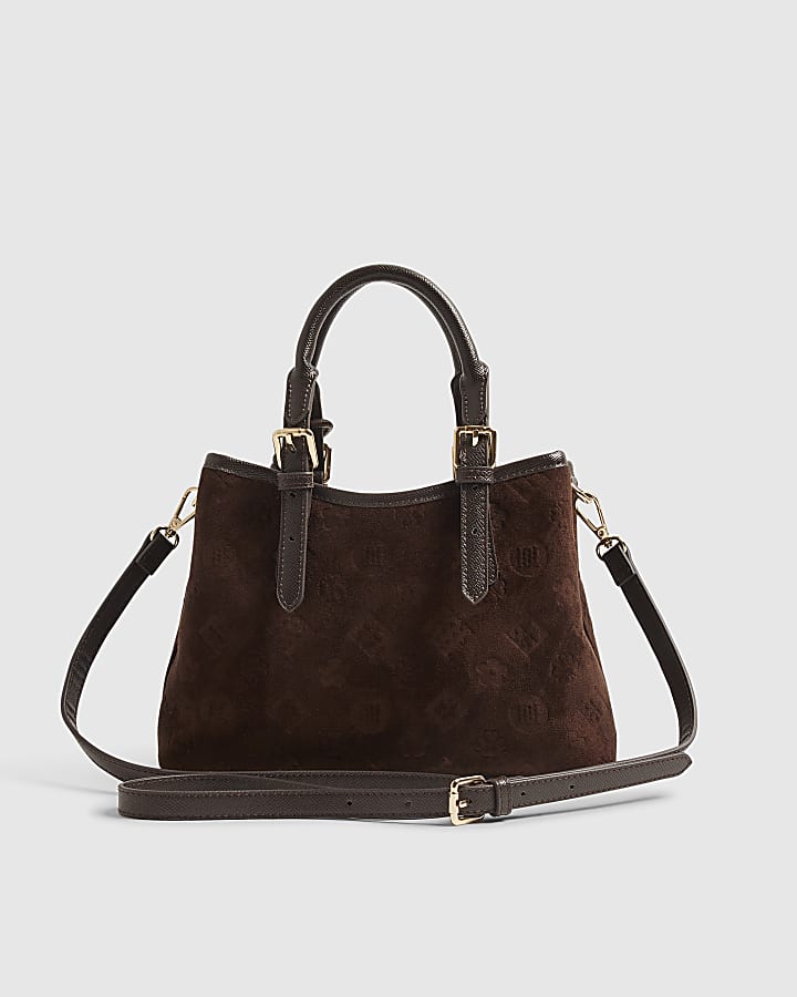 Brown Embossed Monogram Crossbody Bag