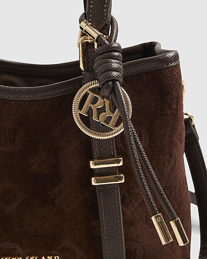 Brown Embossed Monogram Crossbody Bag
