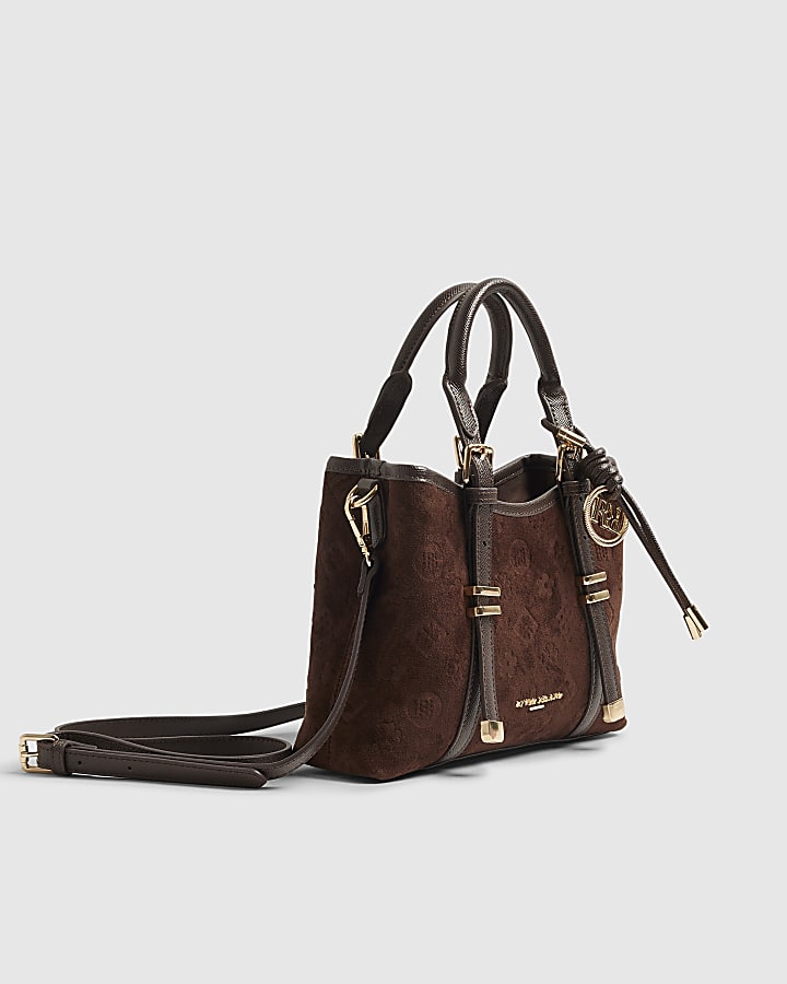 Brown Embossed Monogram Crossbody Bag