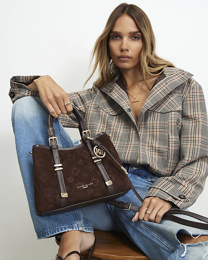 Brown Embossed Monogram Crossbody Bag