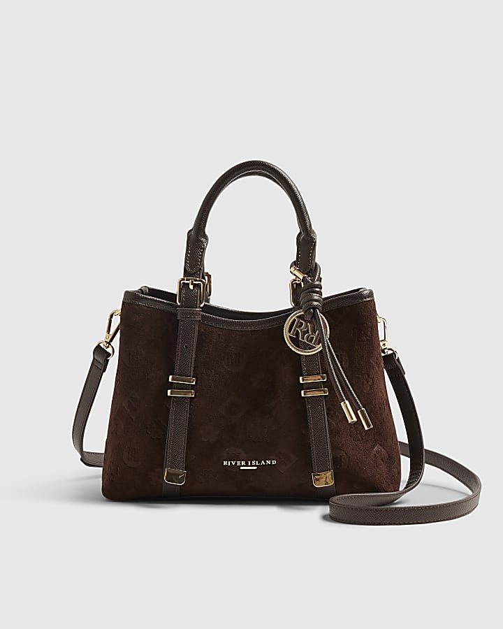 Brown Embossed Monogram Crossbody Bag