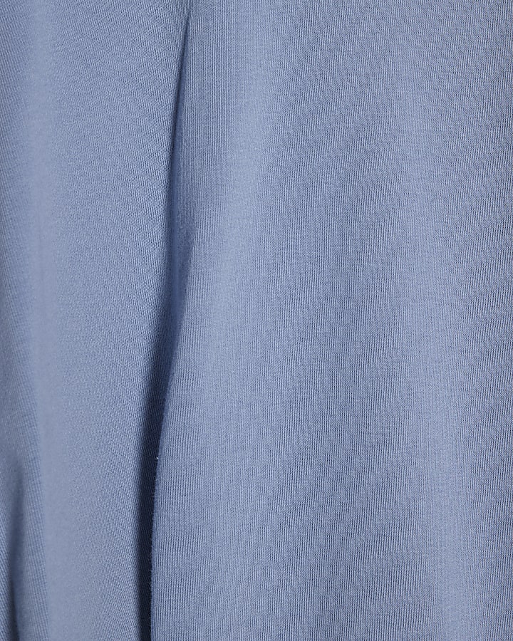 Blue Cotton Blend Bubble Sleeve Sweat T-shirt