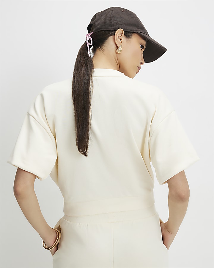 Cream Cotton blend Bubble Sweat T-shirt