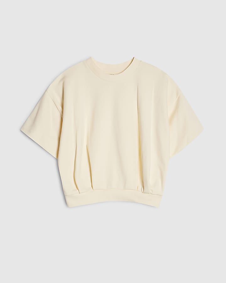Cream Cotton blend Bubble Sweat T-shirt