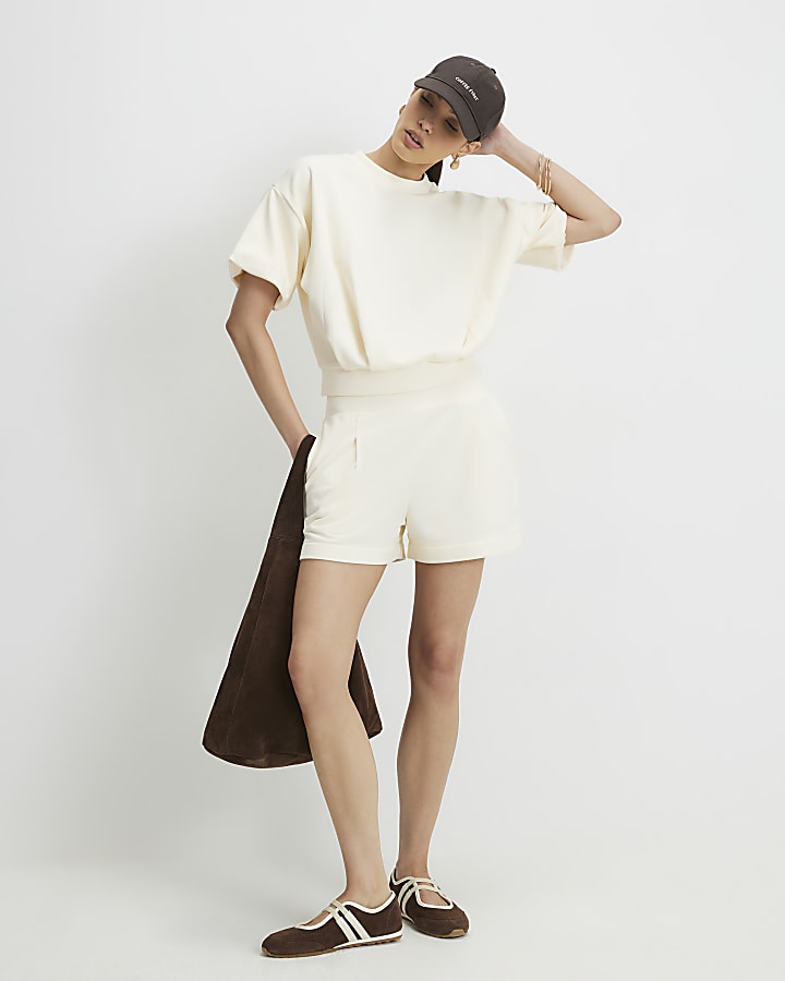 Cream Cotton blend Bubble Sweat T-shirt