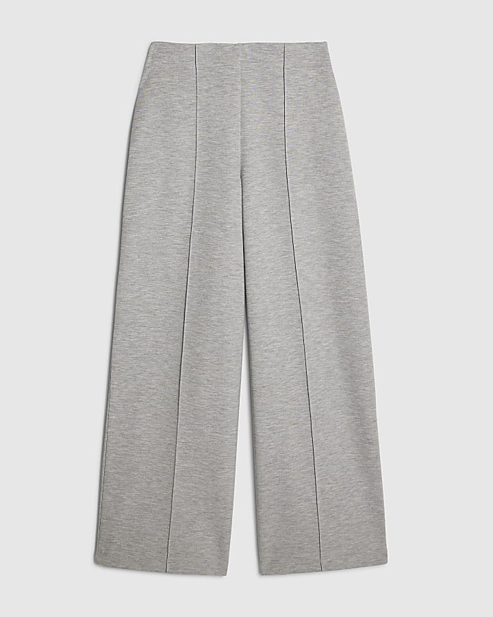 Grey Pintuck Interlock Wide Leg Joggers