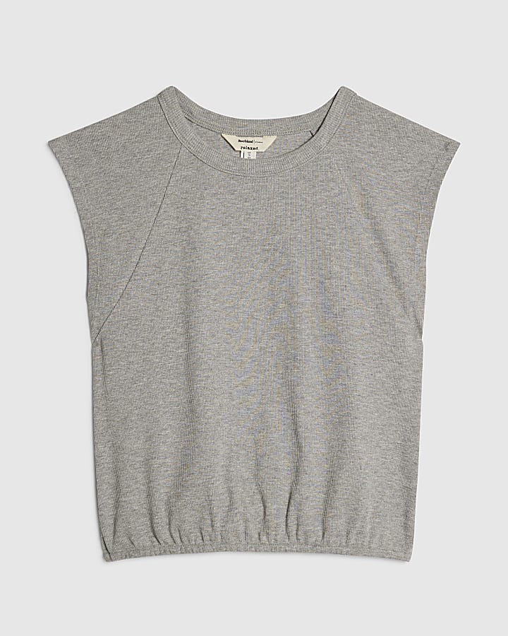 Grey Cotton Blend Ribbed Tank Top