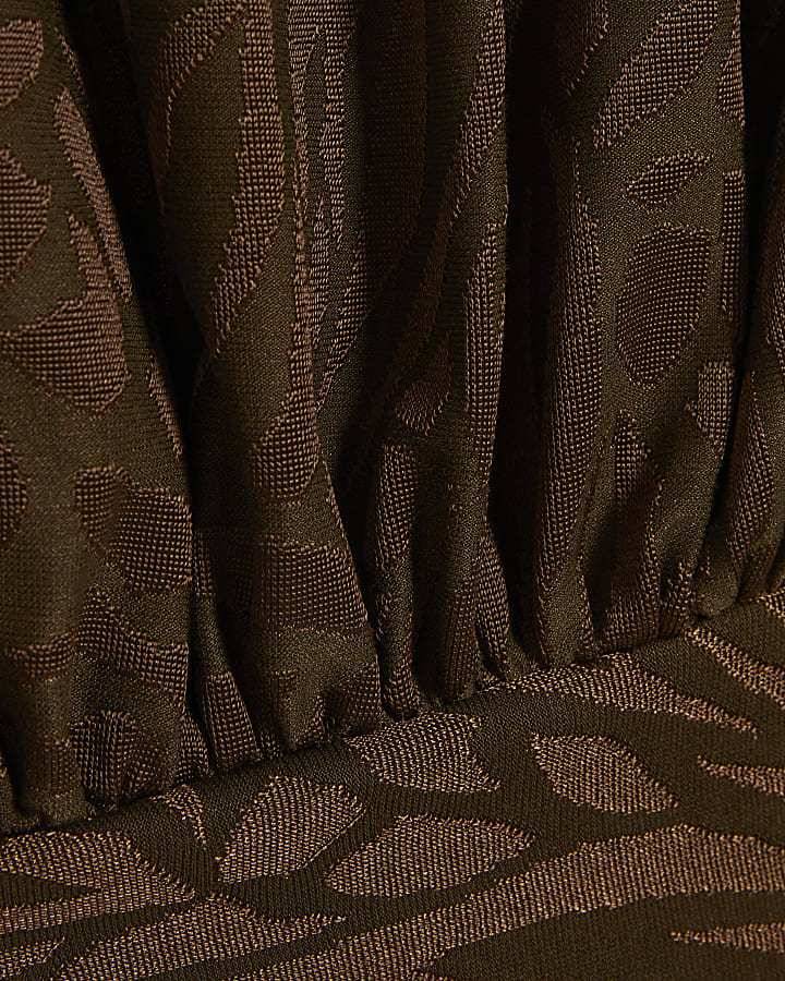 Brown Jacquard Animal Print Tie Side Top