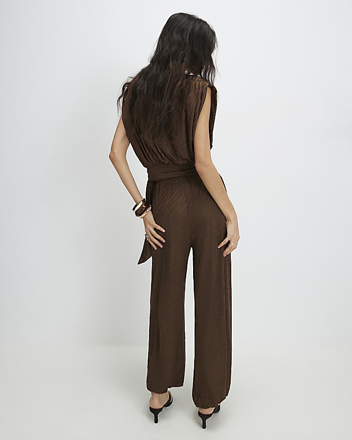Brown Jacquard Animal Print Balloon Trousers