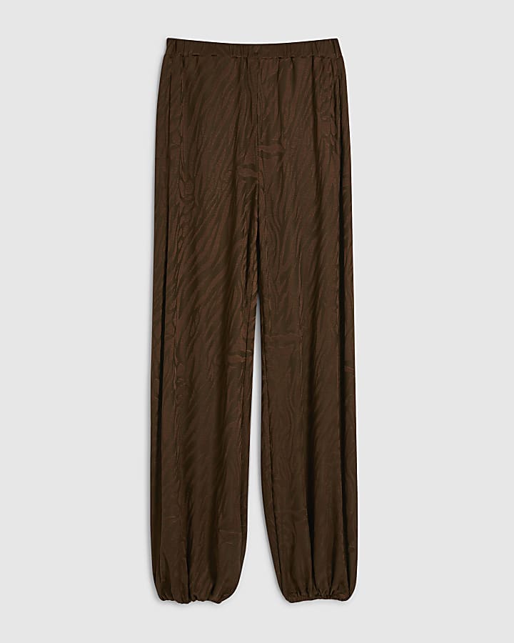 Brown Jacquard Animal Print Balloon Trousers