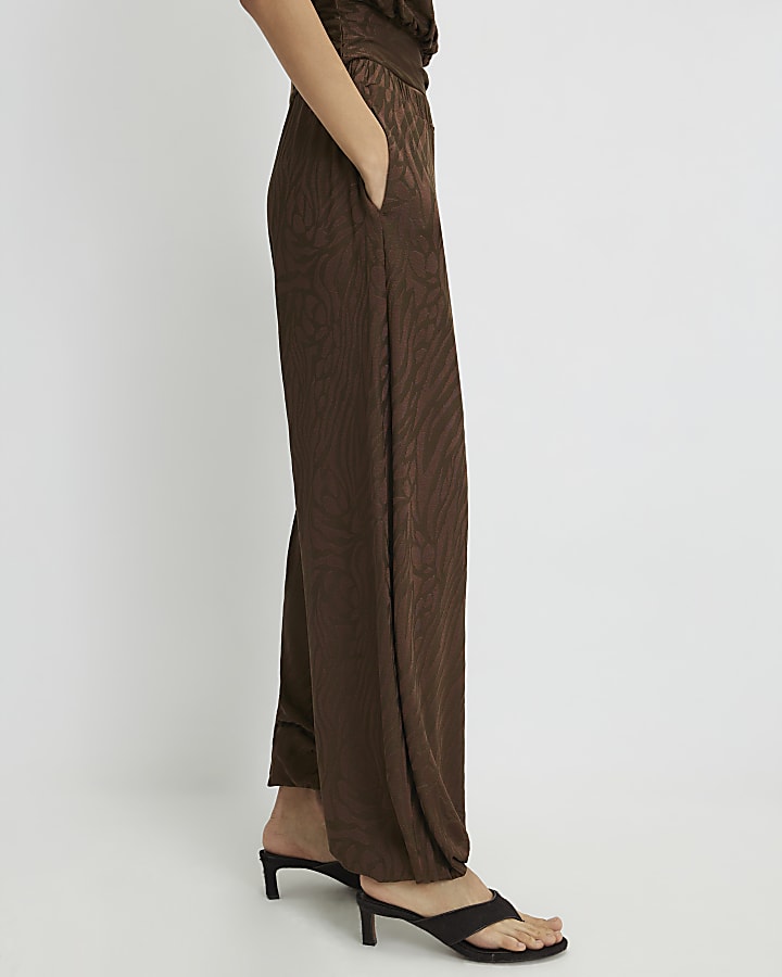 Brown Jacquard Animal Print Balloon Trousers
