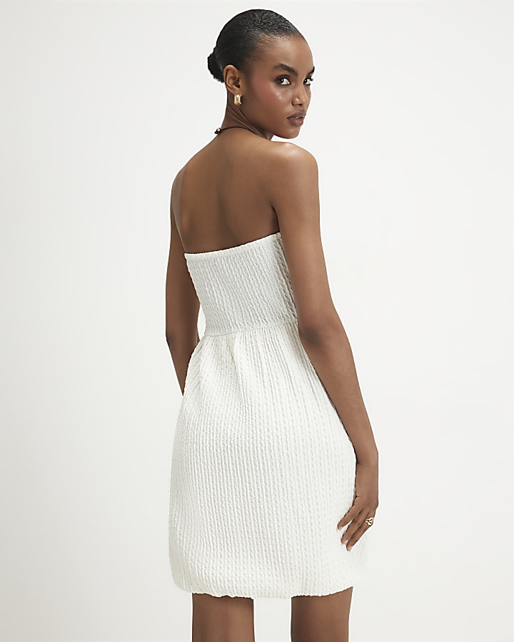 Cream Textured Bandeau Mini Dress