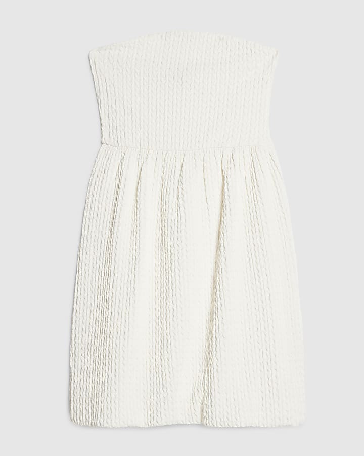 Cream Textured Bandeau Mini Dress
