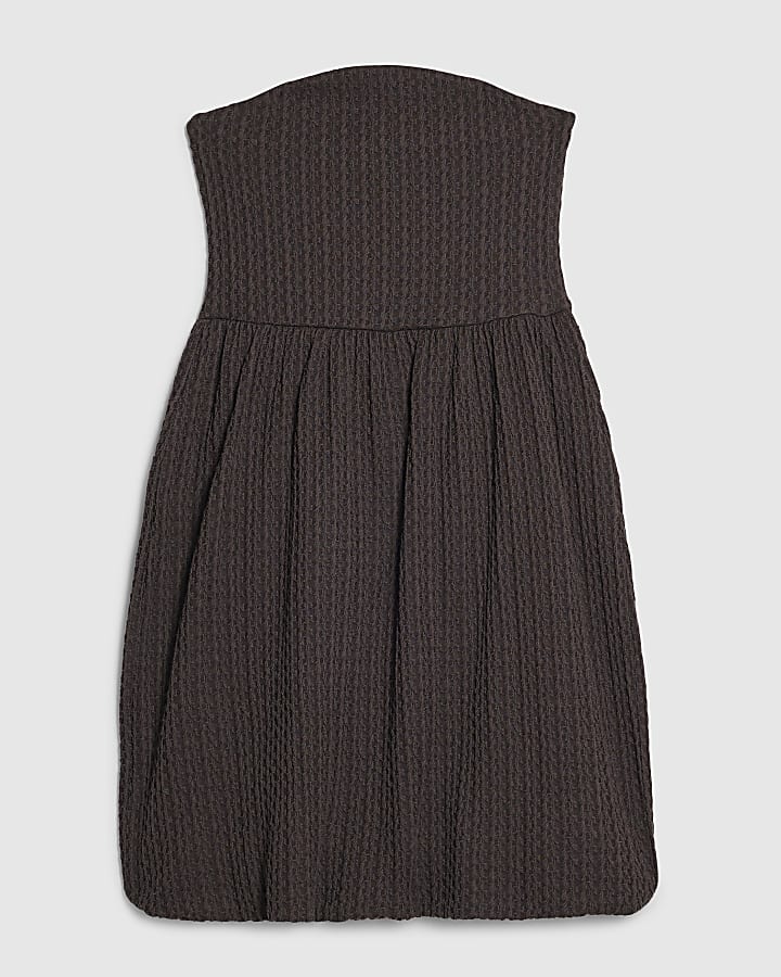 Brown Textured Bandeau Mini Dress