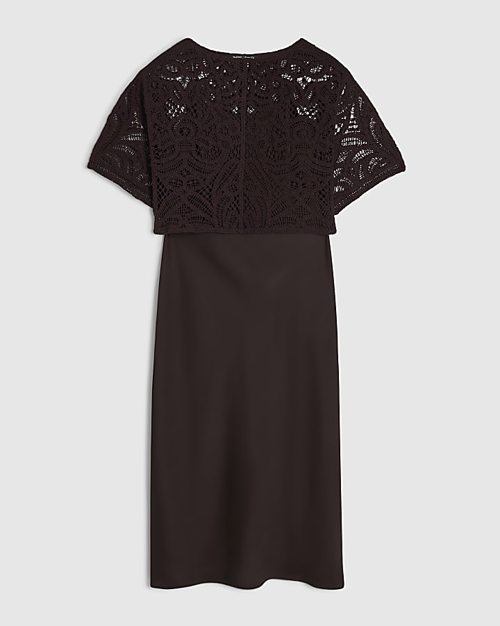 Brown Hybrid Satin Slip Dress
