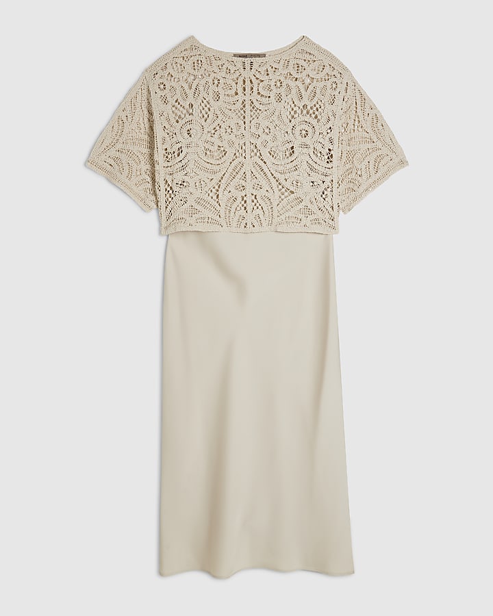 Cream Hybrid Satin Slip Dress