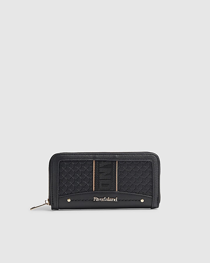 Black Embossed Monogram Webbing Purse