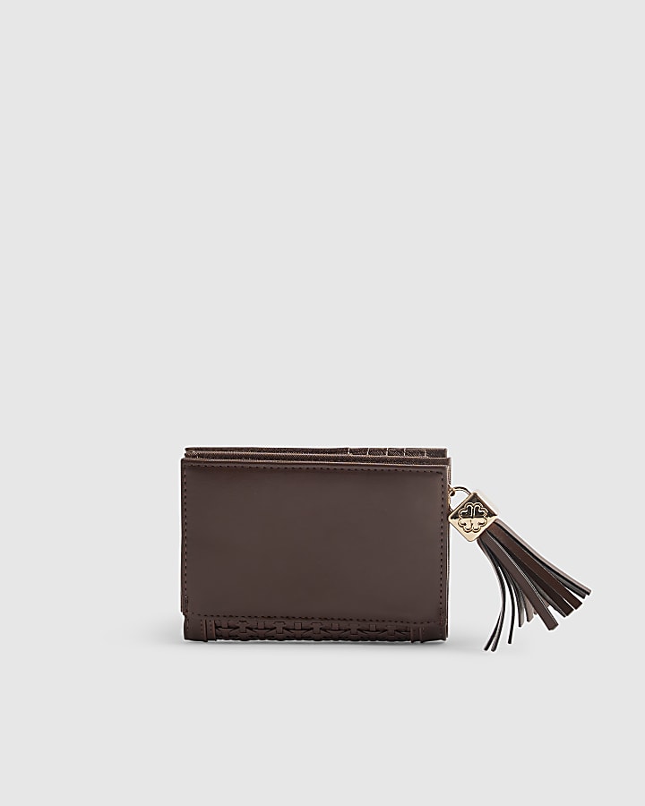 Brown Woven Tassel Foldout Purse