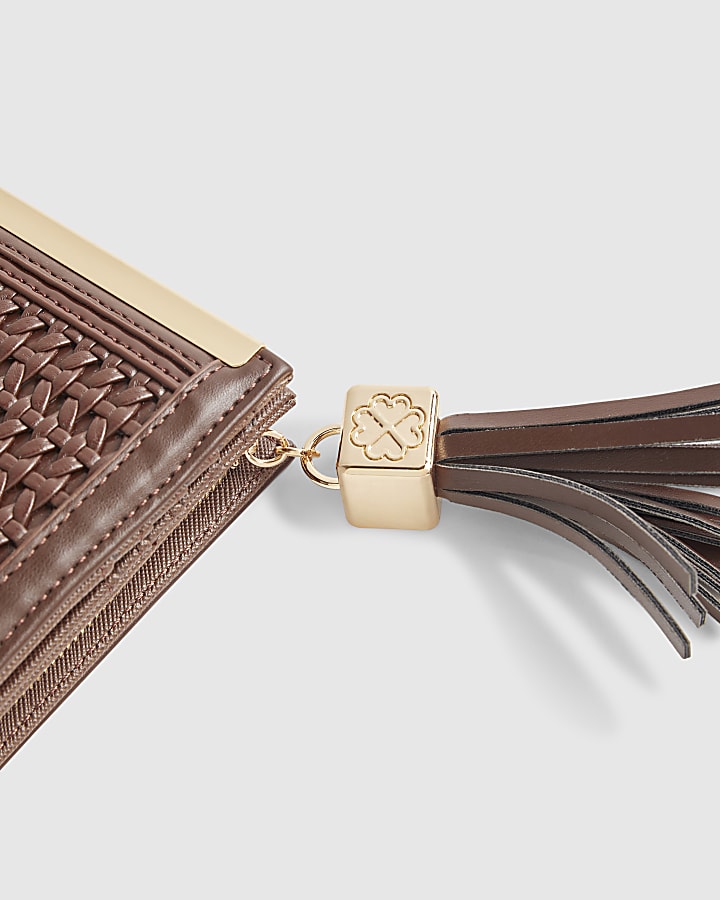 Brown Woven Tassel Foldout Purse