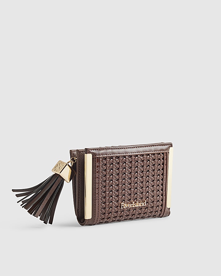 Brown Woven Tassel Foldout Purse